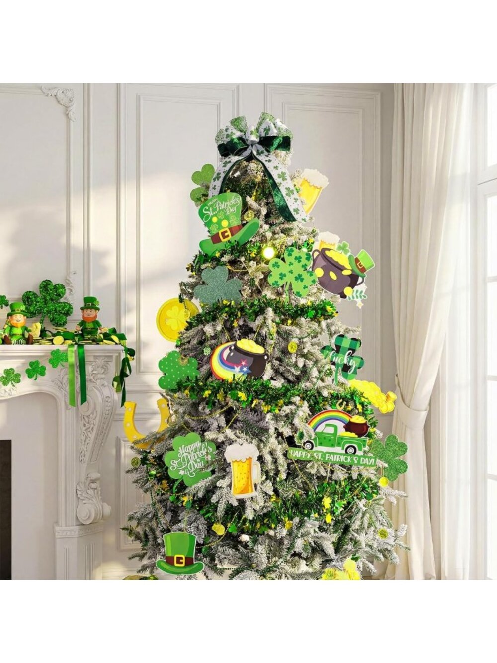 66 Pcs St. Patrick's Day Tree Decorations - Shamrock Clover Ornaments Set